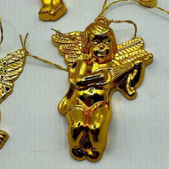 Set of 11 Golden Cherubs Playing Instruments, miniature sized for Tabletop Tree - Picture 2 of 7